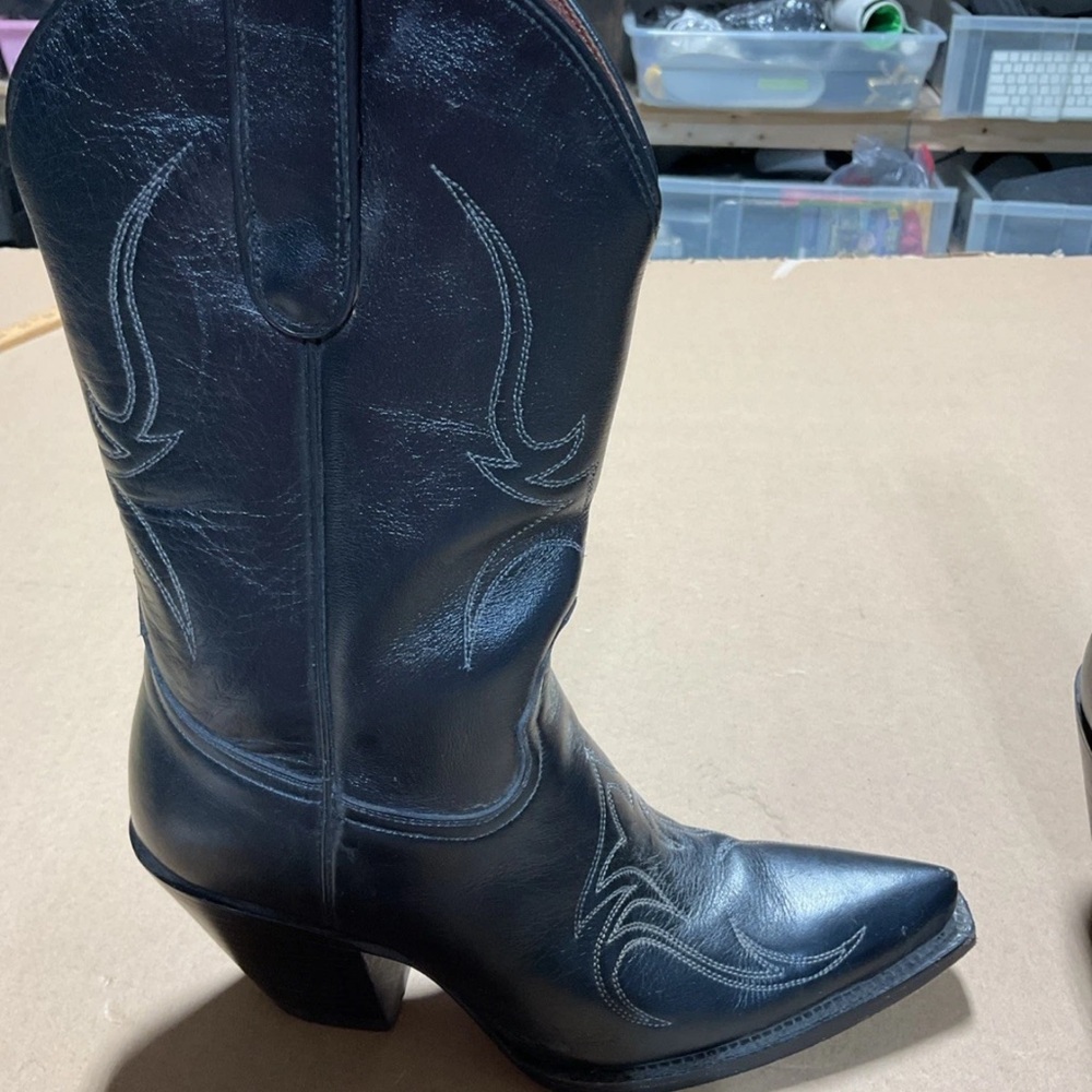 CABORCA Leather Cowboy Boots Women’s Zs 7.5 Black Embroidered - Picture 12 of 15